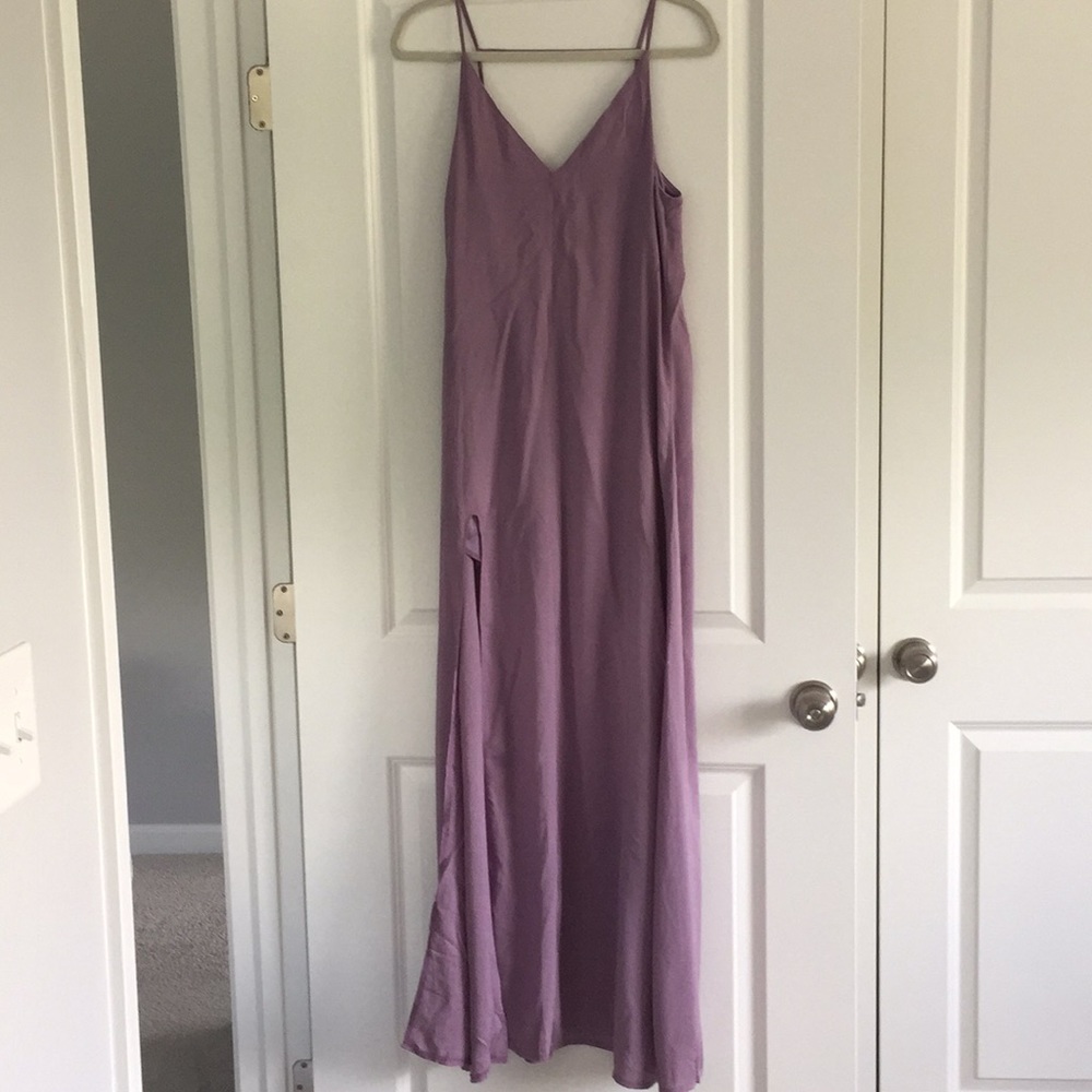 Light purple maxi dress with leg slit & open back